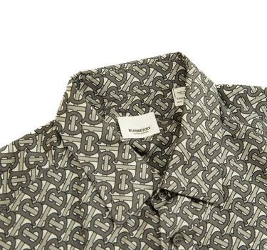 The collar and inside label of the Burberry TB Monogram Silk Shirt.