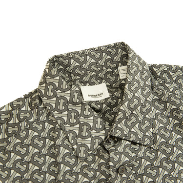 The collar and inside label of the Burberry TB Monogram Silk Shirt.