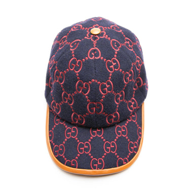 The top of the Gucci Embroidered GG Canvas Baseball Hat.