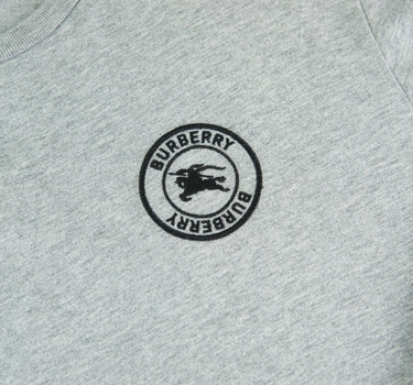 The logo of the Burberry Grey Embroidered Logo Long Sleeve T Shirt.