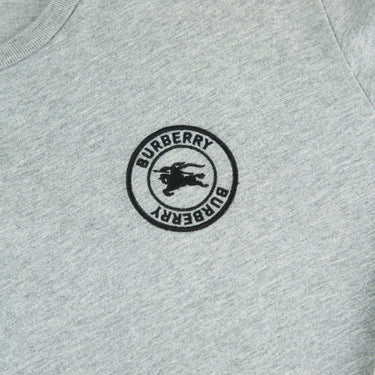 The logo of the Burberry Grey Embroidered Logo Long Sleeve T Shirt.