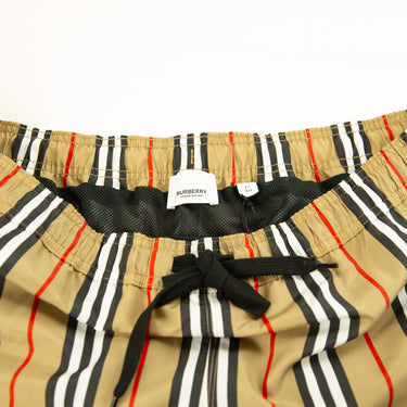 The inside label of the Burberry Striped Check Print Swim Shorts.