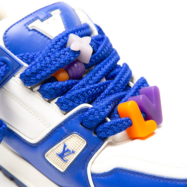 The top of the Louis Vuitton LV Trainer Maxi Blue White Sneaker.