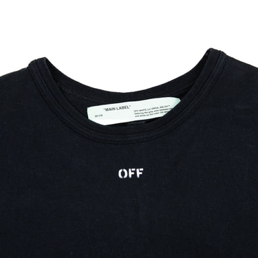 The inside label of the Off-White Temperature Diagonal Black T Shirt.