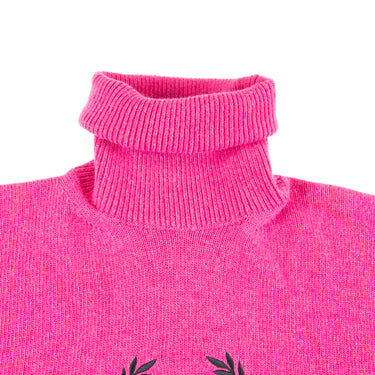The collar of the Balenciaga BB Crest Pink Turtle Neck Sweater.