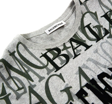 The inside label of a Balenciaga Grey Logo women's T-shirt.