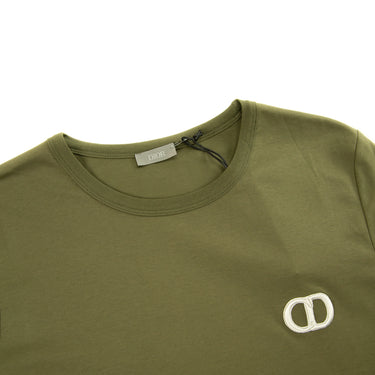 The collar and inside labelx of the Dior CD Icon Olive Green T-Shirt.