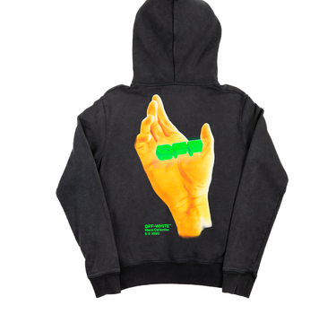 The back view of Off-White Dark Grey Hand Print Hoodie in black.