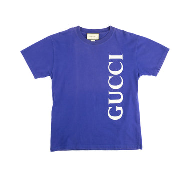 The front of the Gucci Blue Spellout T Shirt.