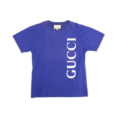 The front of the Gucci Blue Spellout T Shirt.