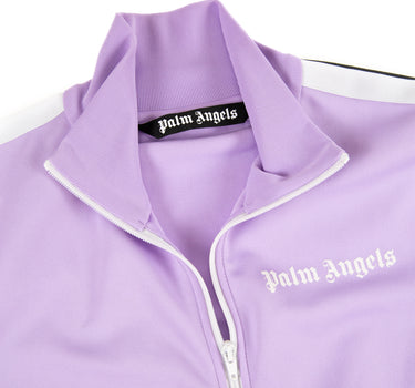 The collar and inside label of the Palm Angels Lilac Track Jacket.