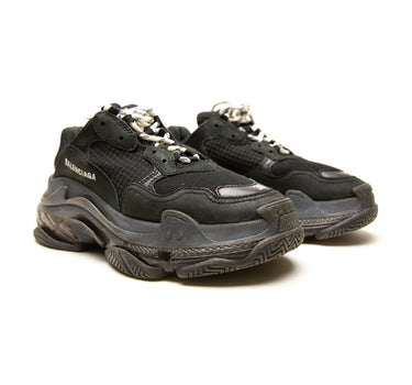 The front of the Balenciaga Black Triple S Trainers.