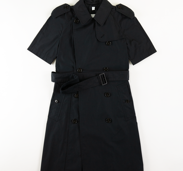 The front of the Burberry Short Sleeve Black Mac, displayed in a striking black color.