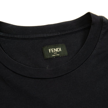 The inside label of the Fendi Bag Bugs Crystal Embellished Navy T Shirt.