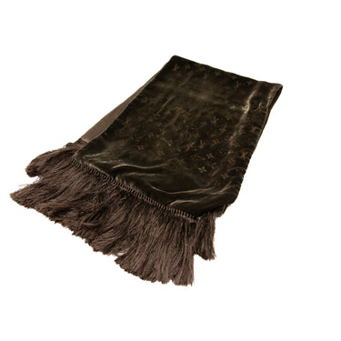 The top of the Louis Vuitton Brown Velvet Monogram Scarf.