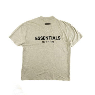 The back of the Fear Of God ESSENTIALS Dark Oatmeal T Shirt.