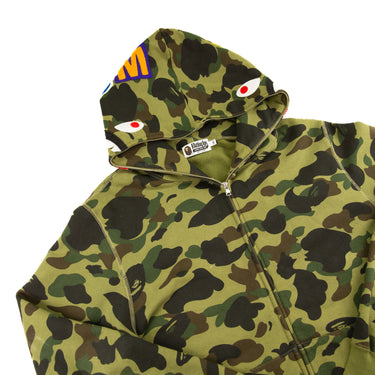 The flat lay of the A Bathing Ape Green Camo Shark Full Zip Hoodie.