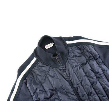 The collar of the Moncler Navy Stripe Maglia Tricot Full Zip.