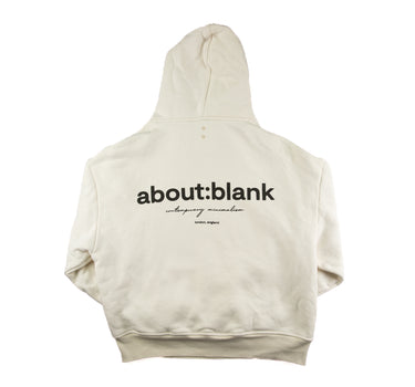 The back of the about:blank drop:seven White Hoodie.