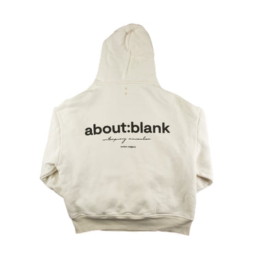 The back of the about:blank drop:seven White Hoodie.
