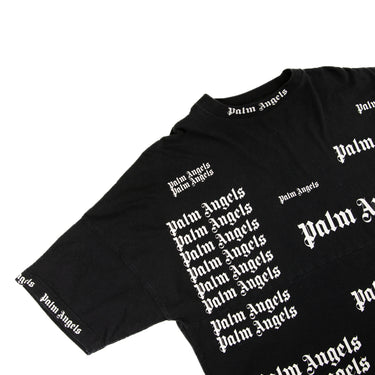 The flat lay of the Palm Angels Multi Logo Black T Shirt.