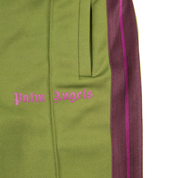 The logo of the Palm Angels Military Green and Purple Sweatpants.
