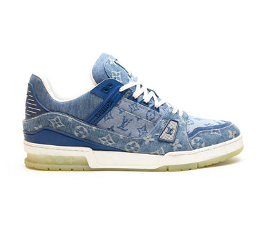 The right of the Louis Vuitton LV Denim Monogram Trainer.