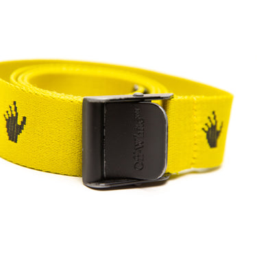 The buckle of the Off-White Yellow Belt.