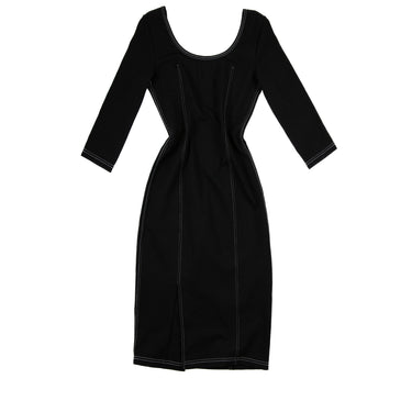 The back of the Burberry Black Dress with White Stitching.