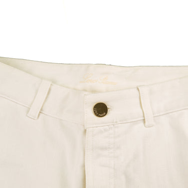 The waistband of the Loro Piana White Denim Shorts.