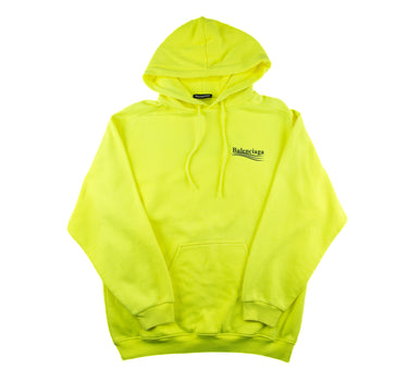 The front of the Balenciaga Neon Yellow Campaign Hoodie.