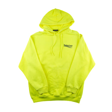 The front of the Balenciaga Neon Yellow Campaign Hoodie.