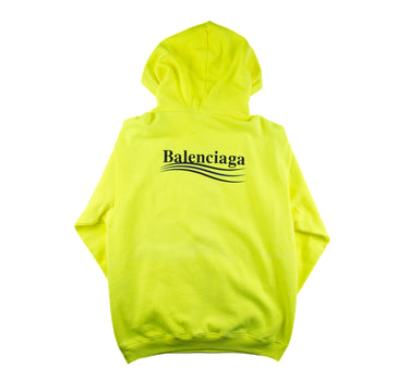 The back of the Balenciaga Neon Yellow Campaign Hoodie.