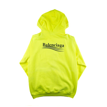 The back of the Balenciaga Neon Yellow Campaign Hoodie.