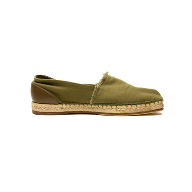 The left of the Maison Margiela Olive Canvas Tabi Espadrilles.