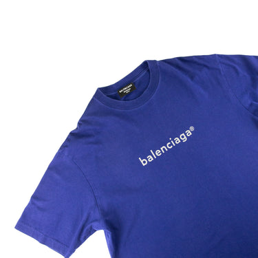 The flat lay of the Balenciaga Navy Copyright T Shirt.