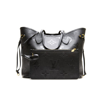 The front of the Louis Vuitton Neverfull MM Black Tote Bag.