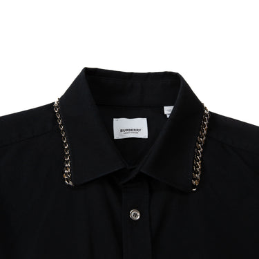 The collar of the Burberry Black Chain Detail Shirt.
