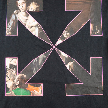 The back logo of the Off-White Sprayed Caravaggio Black T Shirt.