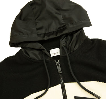 The hood and inside label of the Burberry Knit-Nylon Hybrid Zip Hoodie.