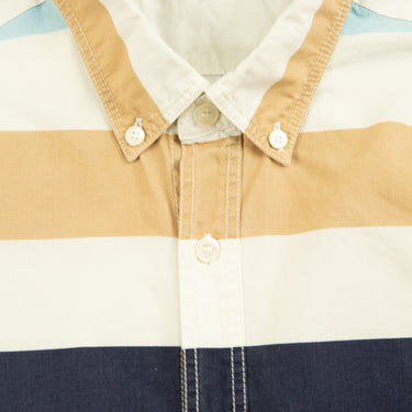 The collar and inside label of the Burberry Striped Short Sleeve Shirt.