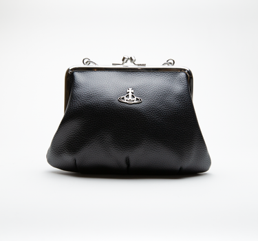 The front of the Vivienne Westwood Vegan Granny Frame Purse in Black.