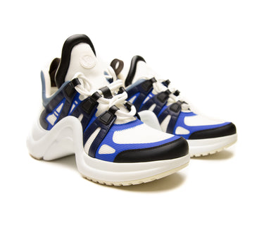 The front of the Louis Vuitton LV Archlight Blue Trainers.