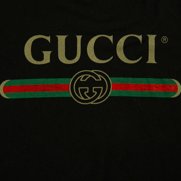 The logo of the Gucci Printed Logo Black T Shirt.
