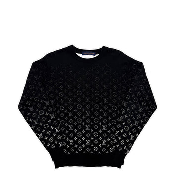 The front of the Louis Vuitton LVSE Monogram Degradé Crewneck Black Sweater.
