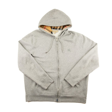 The front of the Burberry Check Hood Grey Zip Hoodie.