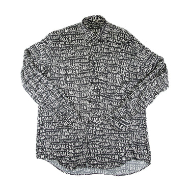 The front of the Balenciaga All Over Wave Logo Shirt.