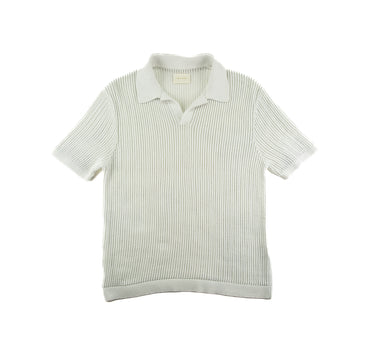 The front of the Aime Leon Dore Mesh Knit Cream Polo M.