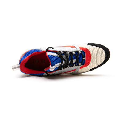 The top of the Dior Dior B22 Grey Red Blue Trainer.