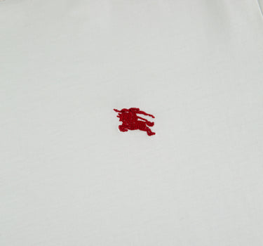 The logo of the Burberry Red Embroidered Logo White T Shirt.